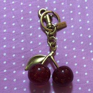 Coach Gold-Tone Keychain with Sparkling Red Cherry Charms